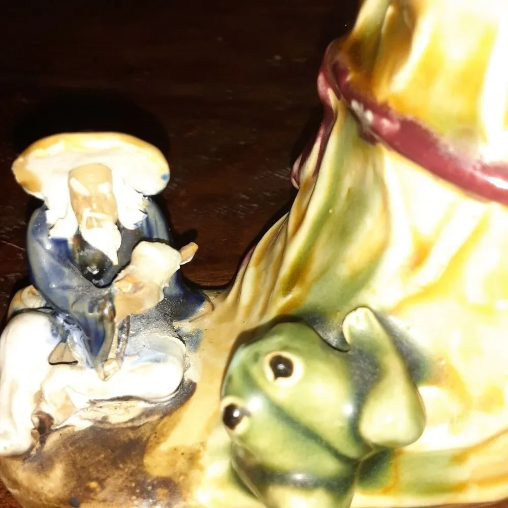 Vintage Asian Boot Vase W/ Wise Man& Frog
